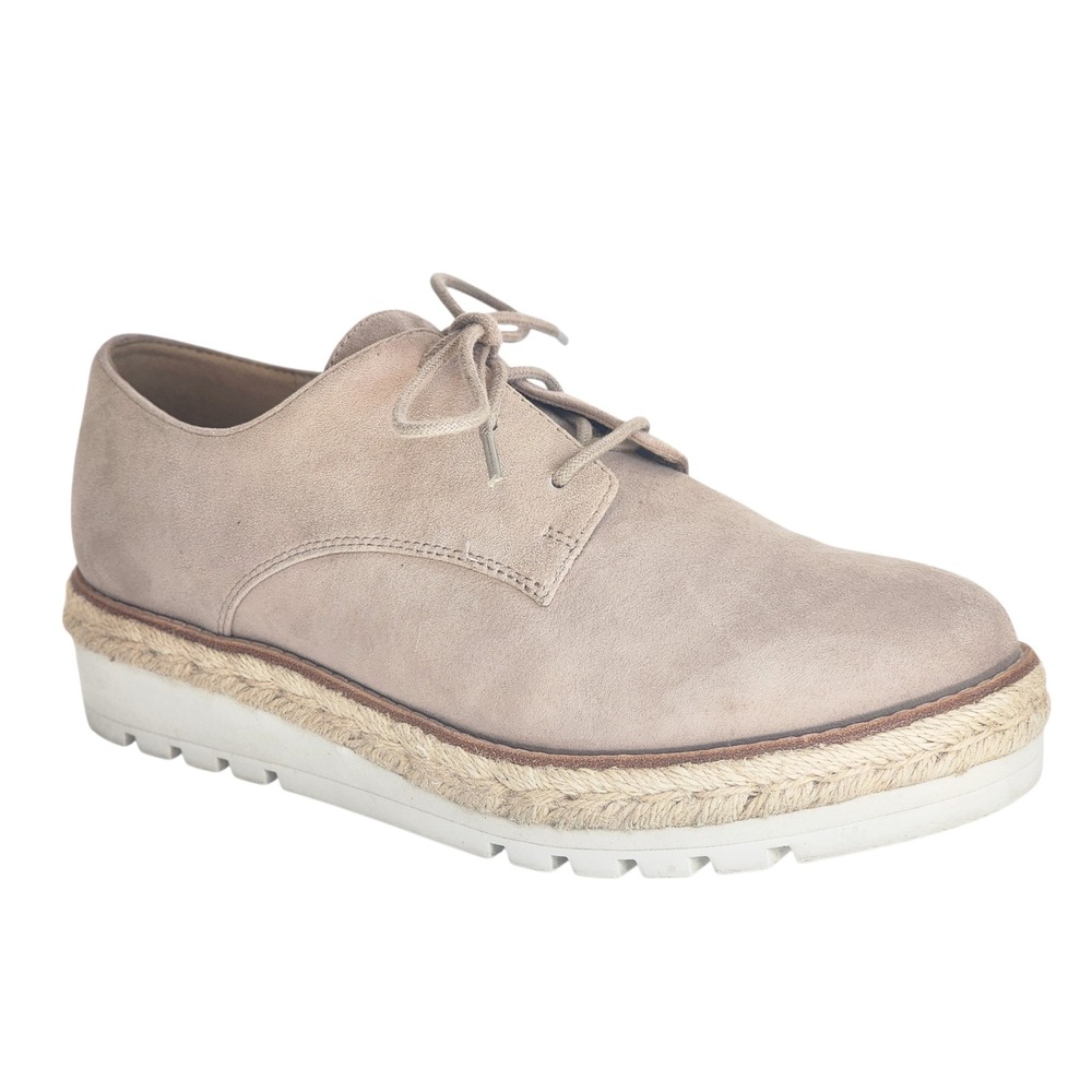 Eileen Fisher Earth Womens Taupe Nubuck Leather Espadrille Platform Oxfords 8.5